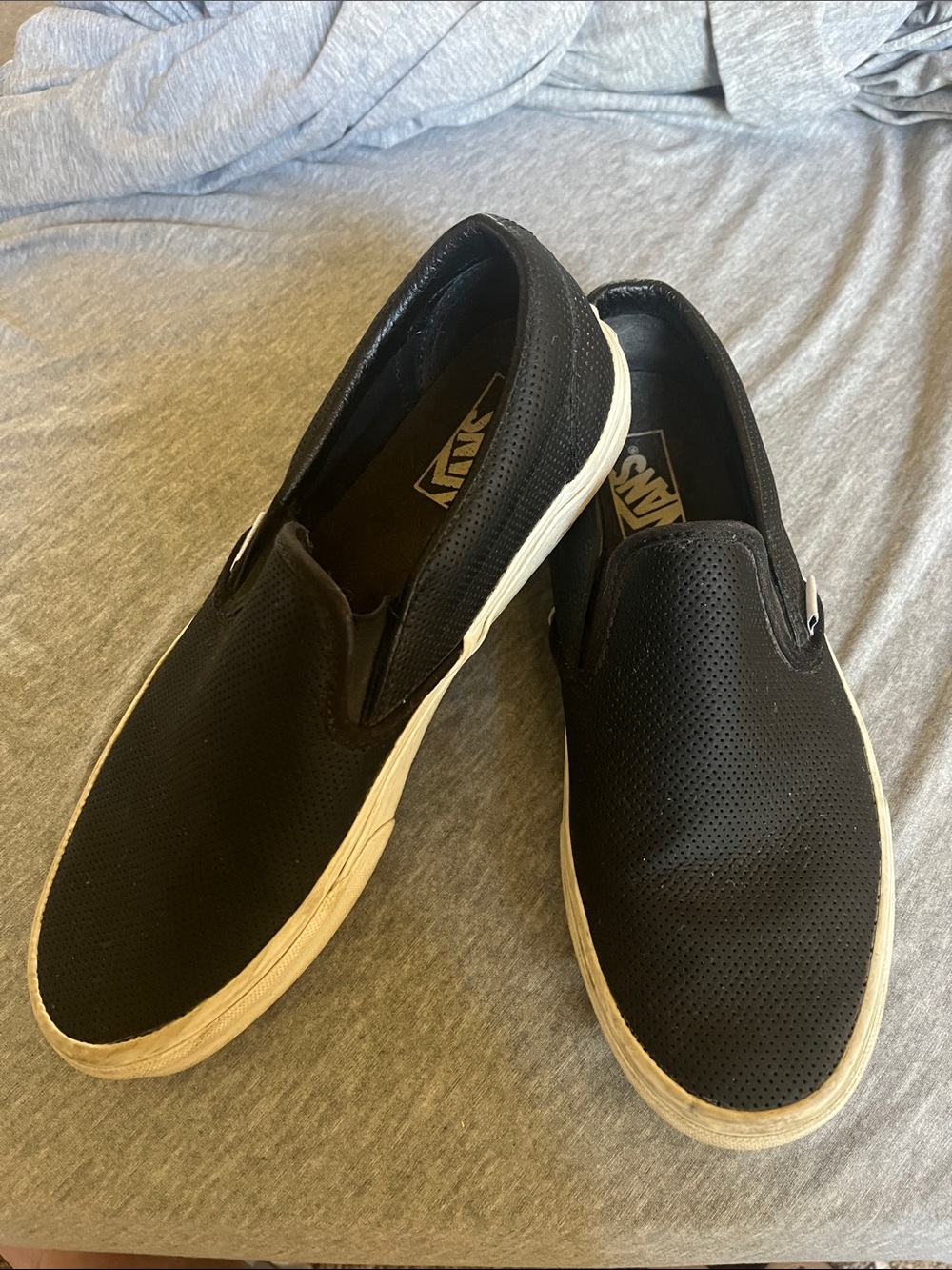 Vans Black Perforated Slip-On Loafers with White Sole